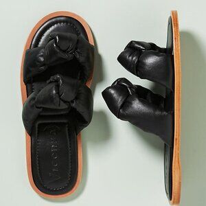 Vicenza Leather Puffy Double Knot Slide Sandals SIZE 7 Made in Brazil Black